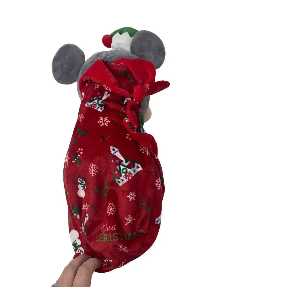 Disney Parks‎ My First Christmas Baby Mickey Plush In Blanket Pouch Original
